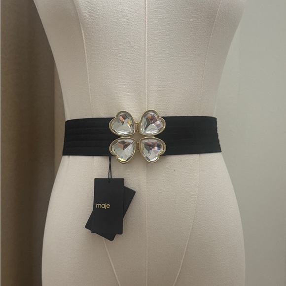 Maje Black and Gold Statement Belt with Clover Design - Picture 2 of 3